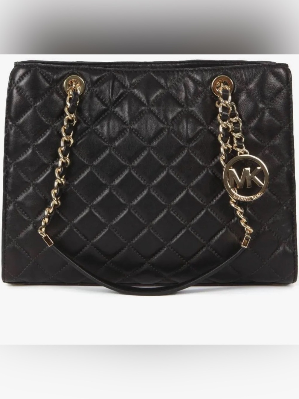 Michael Kors Authentic Black Quilted Leather Tote with Silver Chain Strap